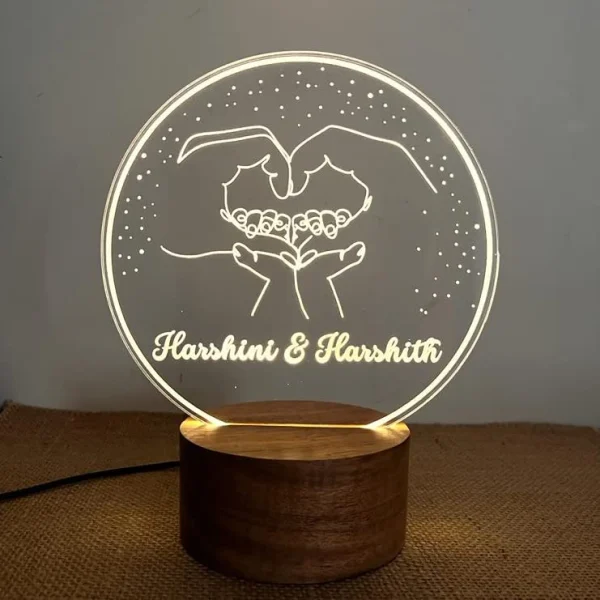 Twins Name Lamp – Heart Hands Personalised Night Light