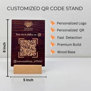 Walnut brown qr code stand – size 8 x 5 inch