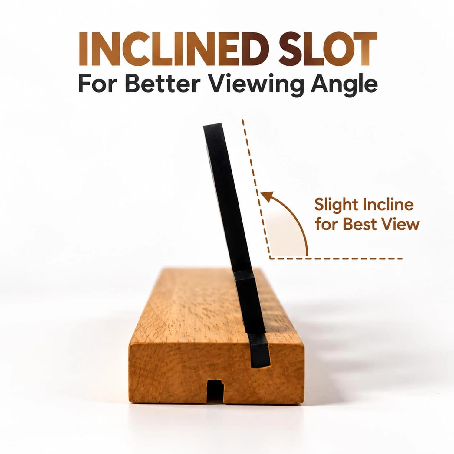 Wooden table sign base – inclined slot for a better viewing angle